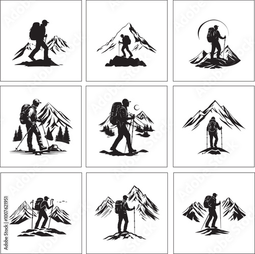 A man in front of mountain - Hiking silhouette design