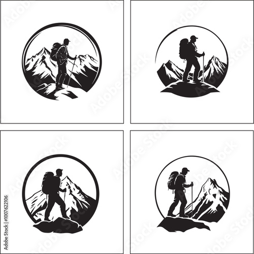 A man in front of mountain - Hiking silhouette design