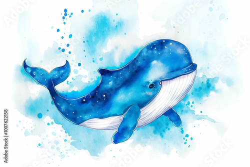 Wallpaper Mural Cute blue smiling baby whale watercolor illustration Torontodigital.ca