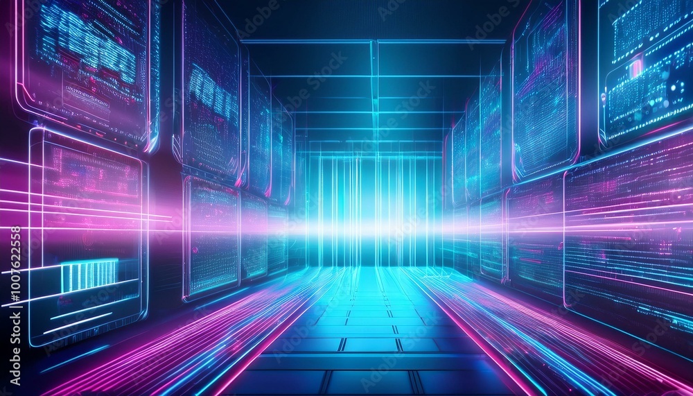 custom made wallpaper toronto digitalNeon light tunnel with digital code.