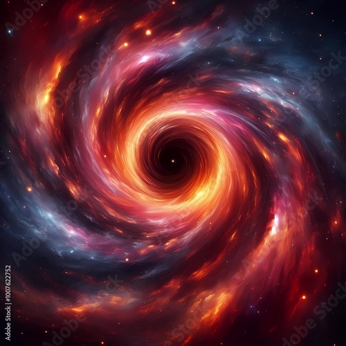 A galaxy vortex where stars and cosmic dust spiral toward a central black hole