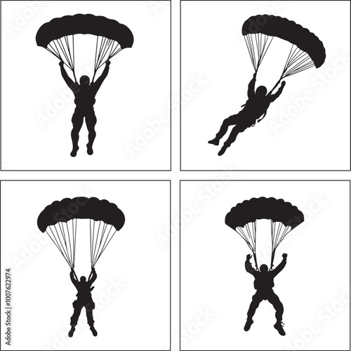 A black and white man with parachute silhouette design set