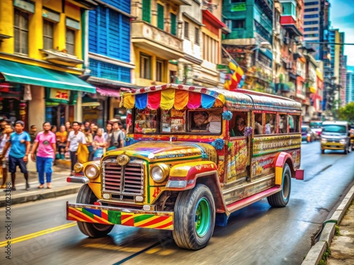 Colorful Jeepneys Transporting Passengers Through Busy Streets in the Philippines Urban Landscape