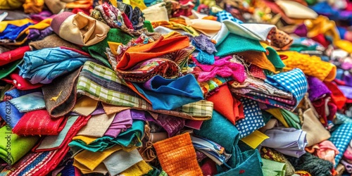 Colorful Material Scraps and Fabric Remnants Piled Together for Creative Crafting Projects and Use
