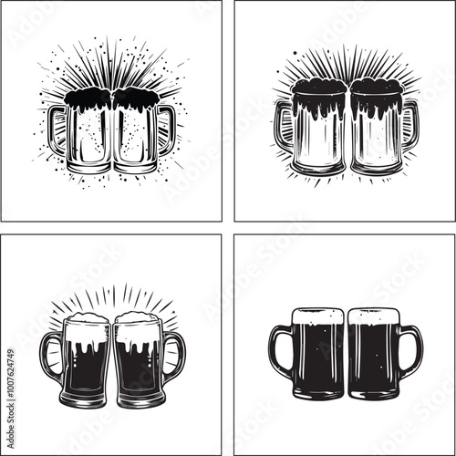 A beer mugs silhouette design set