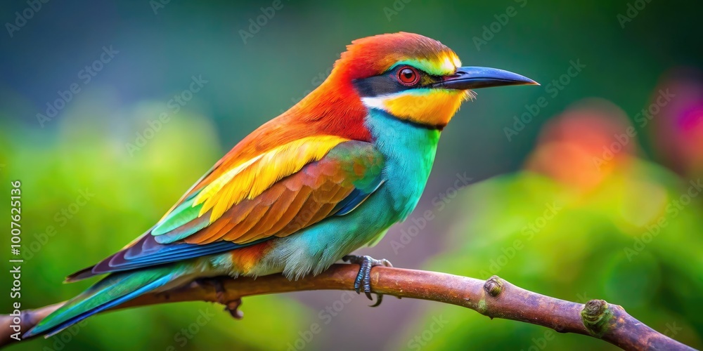 Colorful talking bird perched on a branch, showcasing vibrant plumage and intelligent expression Colorful talking bird perched on a branch, showcasing vibrant plumage and intelligent expression