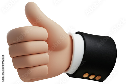 Good thump up Hand sign 3D render cartoon style isolated on transparent background.