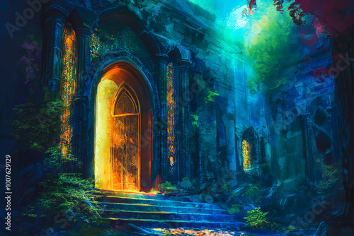 Detailed Mystic fantasy temple detailed paint illustration for wallpaper