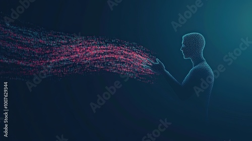 Digital Human Silhouette Interacting with Flowing Data Particles