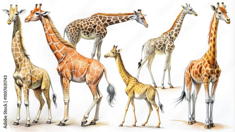 Detailed Giraffe Sketches in Various Poses and Styles for Art, Education, and Creative Projects Detailed Giraffe Sketches in Various Poses and Styles for Art, Education, and Creative Projects