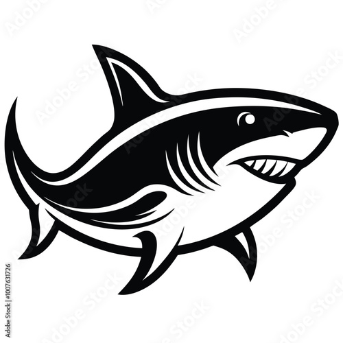 Sea bull shark silhouette vector illustration on the white background