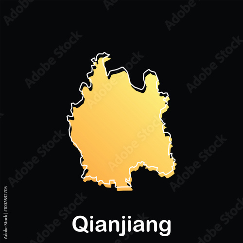 Map City of Qianjiang design template with outline graphic sketch style isolated on black background photo