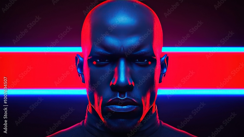 Intense Portrait of Man with Neon Lights Intense Portrait of Man with Neon Lights