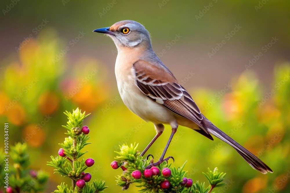 Fototapeta premium Discovering the State Bird of Texas: The Colorful Northern Mockingbird in Its Natural Habitat