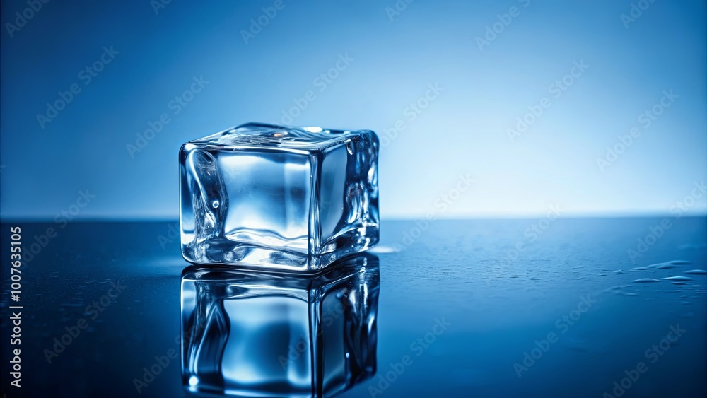 A single ice cube, perfectly chilled, rests on a cool blue surface, its reflection shimmering beneath it, creating a tranquil scene of frozen beauty. A single ice cube, perfectly chilled, rests on a cool blue surface, its reflection shimmering beneath it, creating a tranquil scene of frozen beauty.