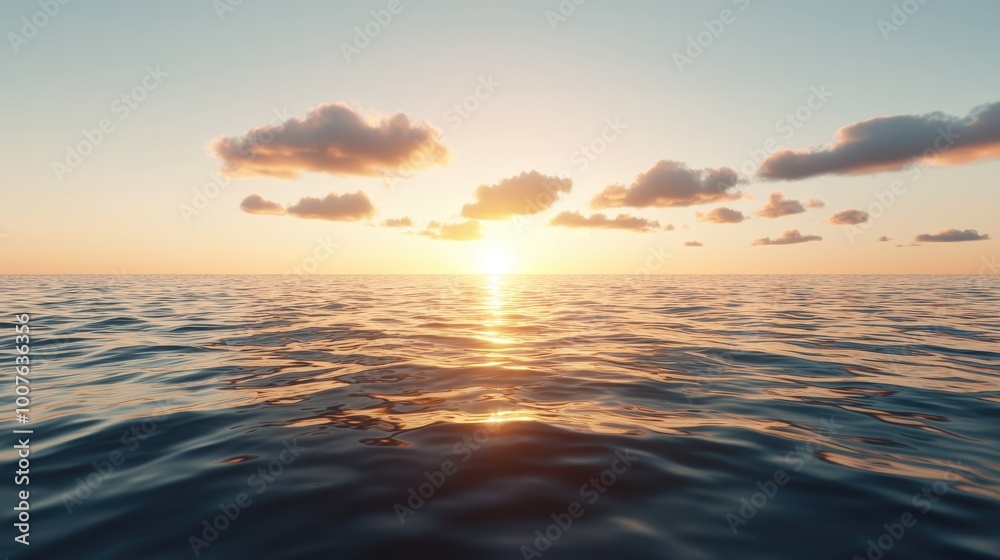 Calm Ocean Sunset with Clouds Reflecting in Water Calm Ocean Sunset with Clouds Reflecting in Water
