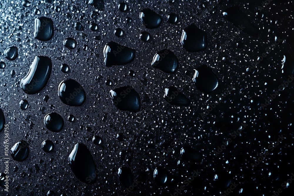 Water drops on a black background. Glass texture with droplets. Surface wet with dew. Abstract wallpaper in bubbles. Water drops on a black background. Glass texture with droplets. Surface wet with dew. Abstract wallpaper in bubbles.