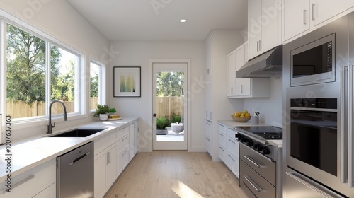 Wallpaper Mural Modern Farmhouse Kitchen Design with Stainless Steel Appliances and White Cabinets Torontodigital.ca