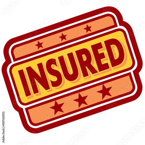 Red and Yellow Insured Stamp with Stars in Rectangular Design