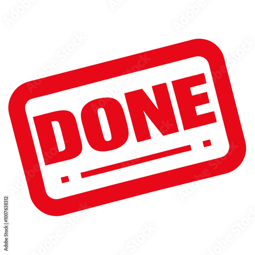 Red Done Stamp with Bold Text in Rectangular Design