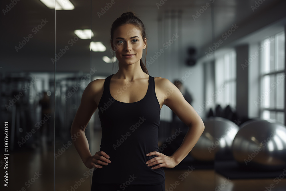 Fit Woman Posing Confidently in a Modern Gym Fit Woman Posing Confidently in a Modern Gym