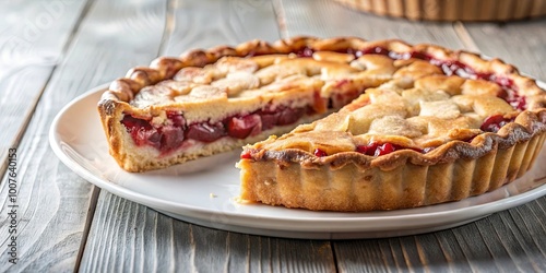 A Single Slice of Homemade Cherry Pie on a White Plate, Ready to Be Enjoyed