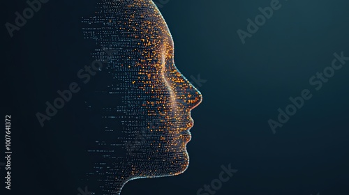 Profile Silhouette with Digital Code Pattern on Face