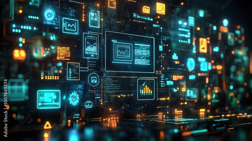 Fototapeta premium Futuristic Digital Data Interface with Graphs and Charts