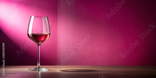 A solitary glass of wine on a wooden surface with a vibrant pink backdrop, showcasing the elegance of simplicity and the allure of a single moment. photo