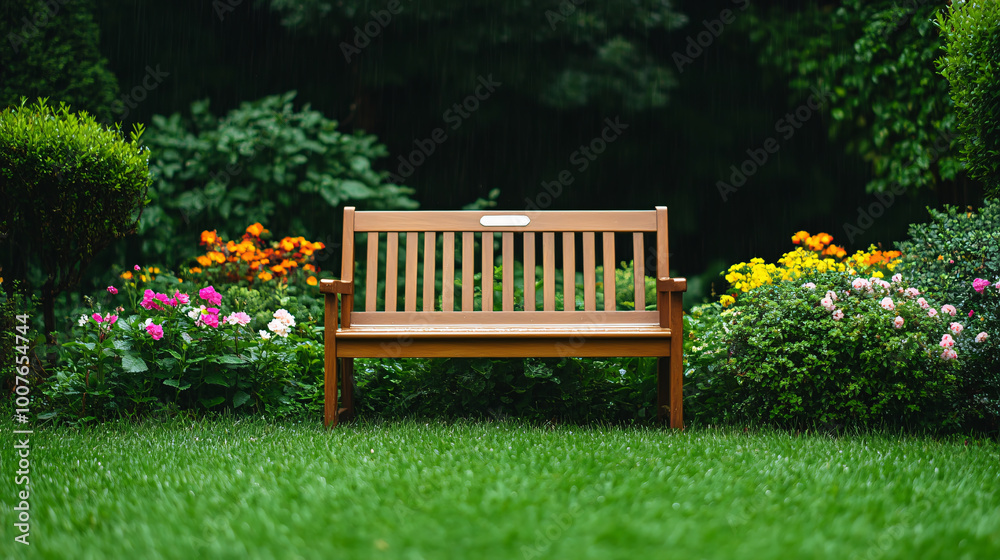 Peaceful Garden Bench Amidst Colorful Flowers Peaceful Garden Bench Amidst Colorful Flowers