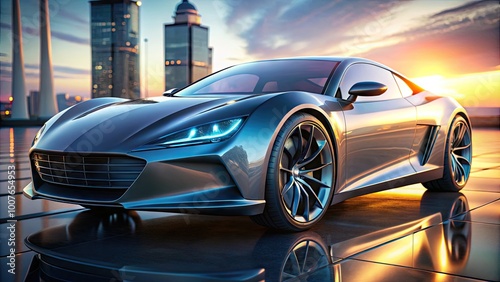 Futuristic graphic design of a sleek, modern car showcasing innovation and advanced automotive technology