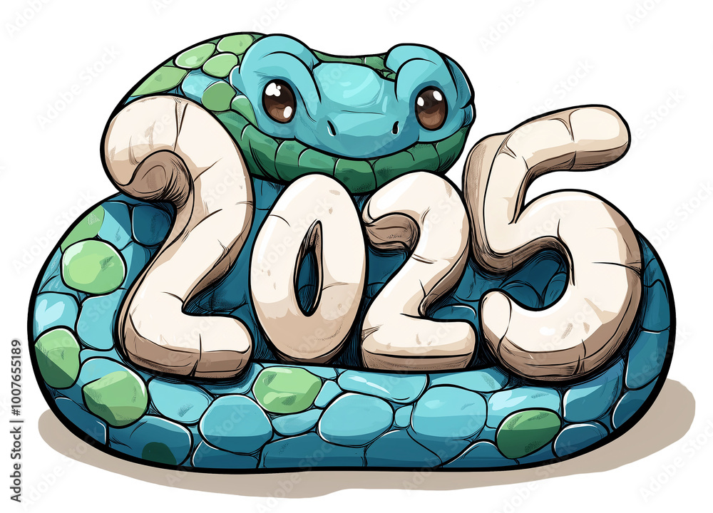 Fototapeta premium 2025 is the year of the blue snake in Asia, and it is said that you can receive blue energy. If you have to give New Year's greetings, try designing it with a cute blue snake illustration.