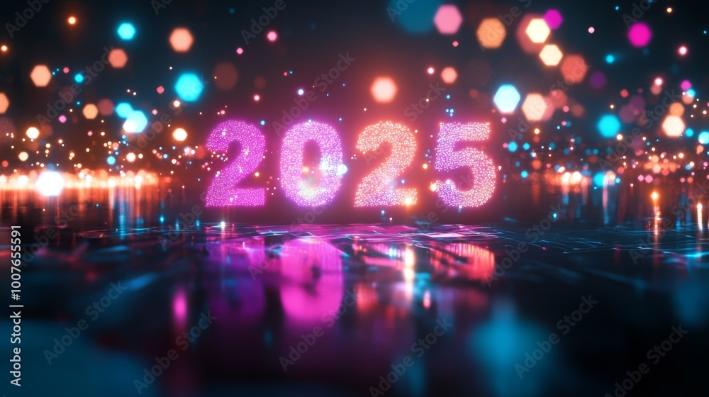 2025 in Pink and Blue Lights with Bokeh Background 2025 in Pink and Blue Lights with Bokeh Background