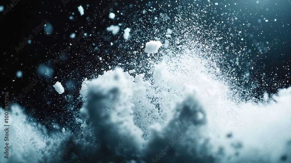 Snowflakes cascading against a dark night sky, creating a mesmerizing texture that captures the serene beauty of winter's quiet embrace.