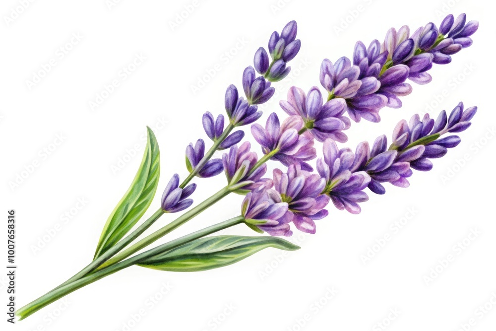 Obraz premium Hand-drawn lavender flower illustration featuring delicate petals and vibrant colors on white background