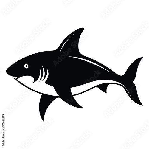 Sea bull blue shark actual colour vector illustration on the white background, black and white colour shark