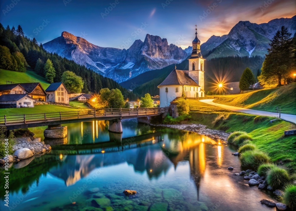 Fototapeta premium Idyllisches Ramsau in Oberbayern mit malerischen Landschaften, Bergen und klaren Gewässern im Fokus