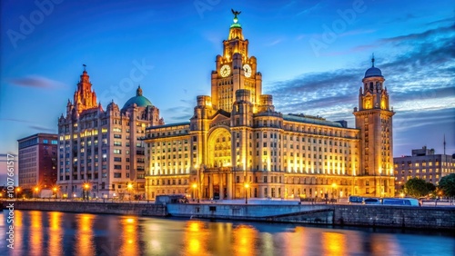 Iconic Liver Bird Building Against a Clear Blue Sky in Liverpool, England, Showcasing Architectural Beauty