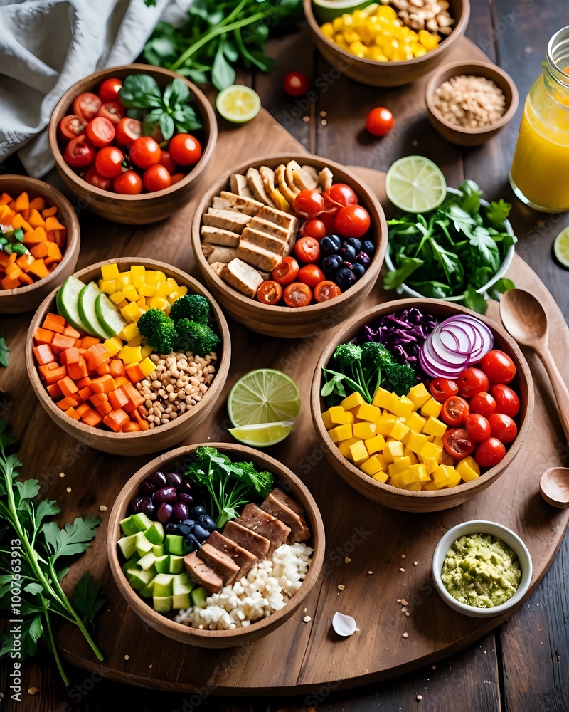 Vibrant Healthy Meal Prep: Fresh Ingredients in Natural Light for Eye-Catching Advertising