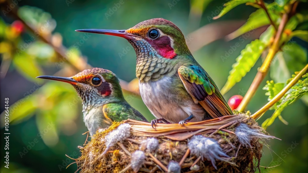 Fototapeta premium Intricate Hummingbird Nests: Nature's Marvels in Colorful and Delicate Bird Architecture