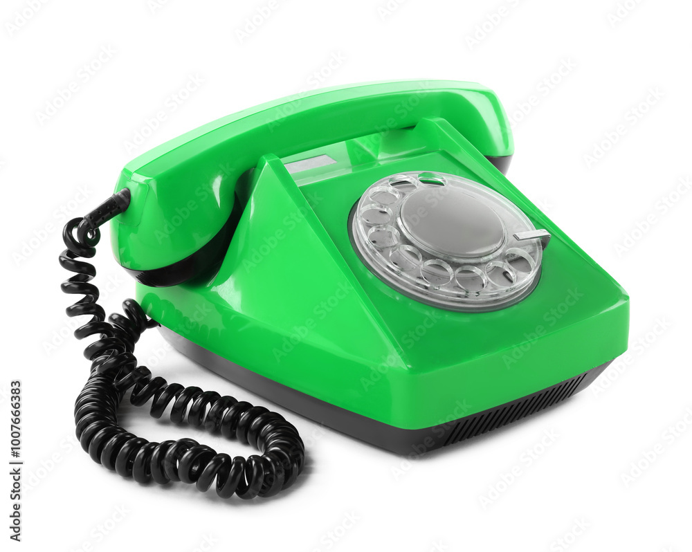 Old green telephone with rotary dial isolated on white Old green telephone with rotary dial isolated on white