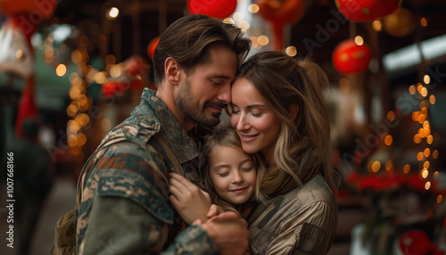 military arriving home hugging the family