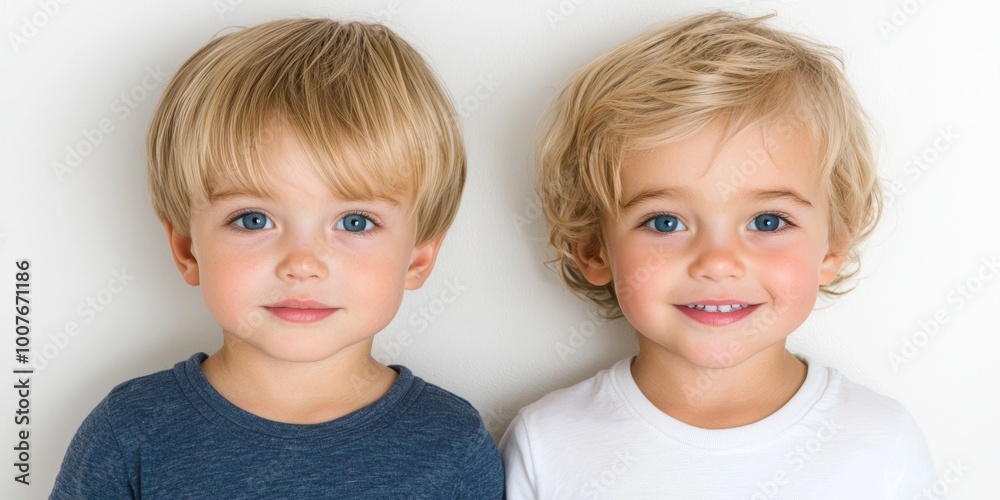 Portrait of Two Adorable Blonde Boys with Blue Eyes Smiling Portrait of Two Adorable Blonde Boys with Blue Eyes Smiling