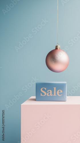 blue and pink ornament holiday sale background marketing branding backdrop vertical social media backdrop photo