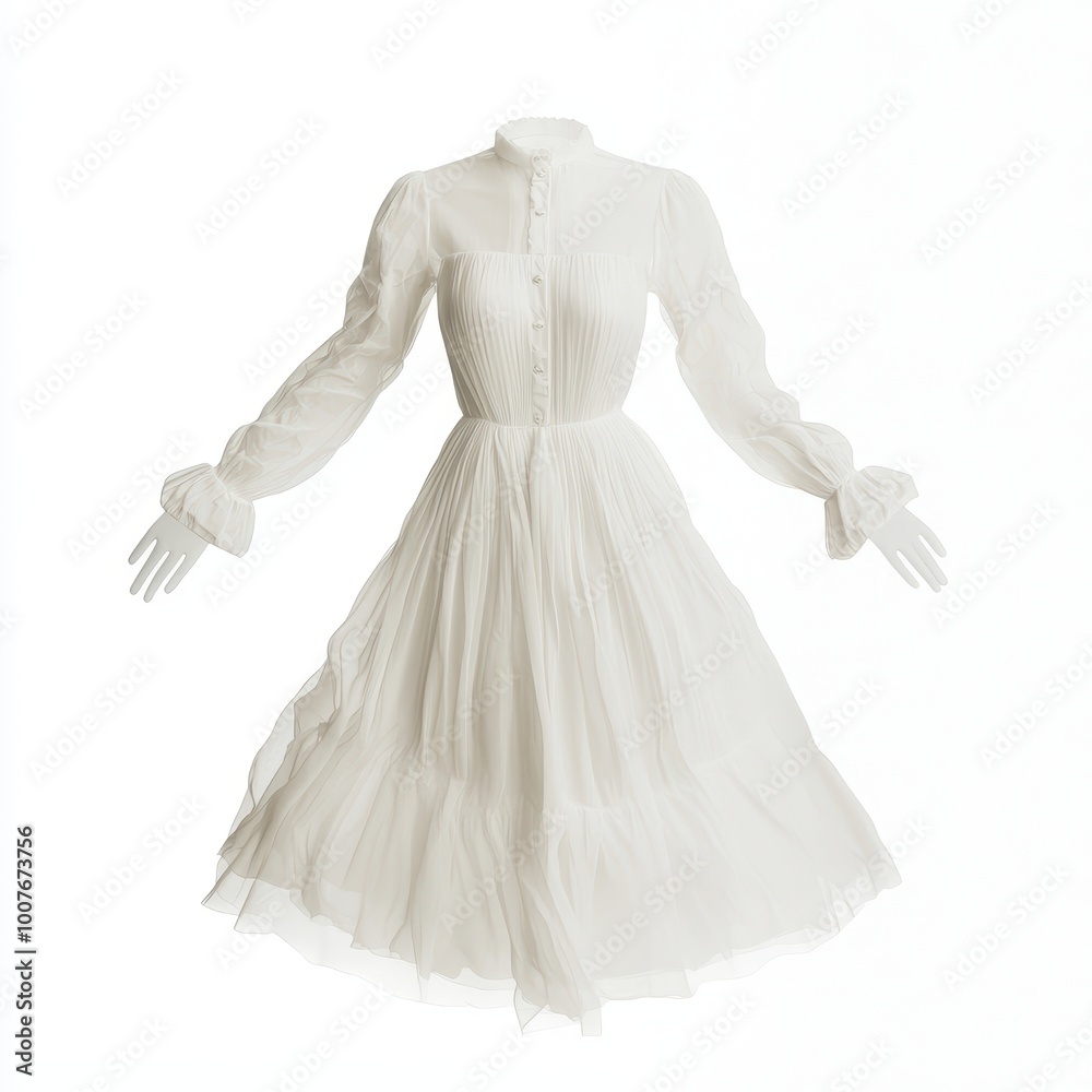 A ghostly apparition in a Victorian dress, classic haunted house spirit, floating gracefully, isolated on white background A ghostly apparition in a Victorian dress, classic haunted house spirit, floating gracefully, isolated on white background