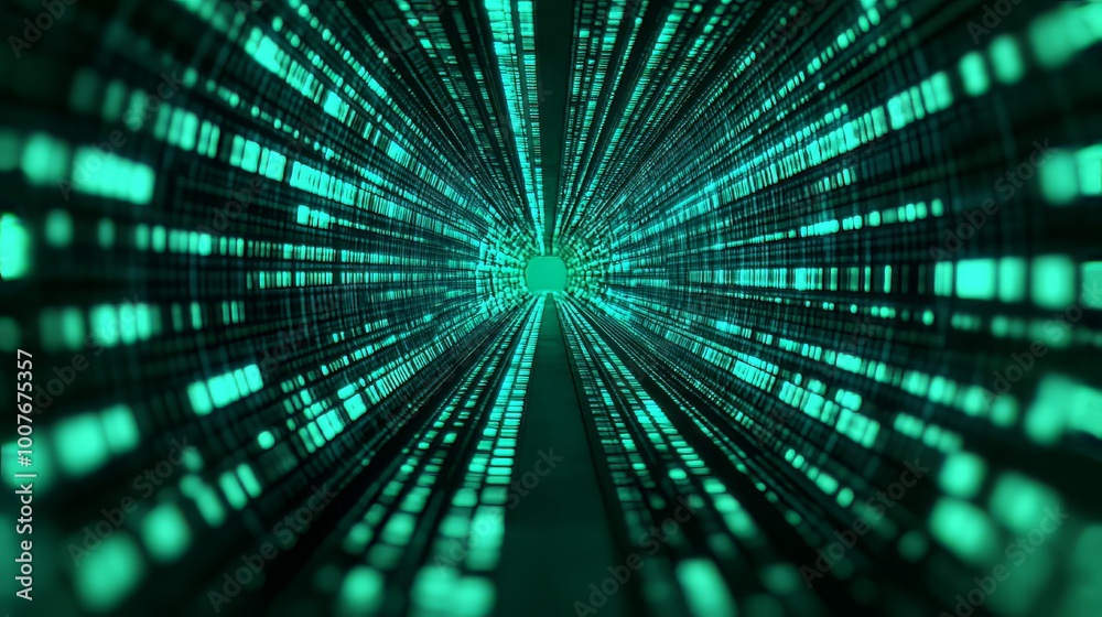 Abstract digital tunnel of green binary code. Abstract digital tunnel of green binary code.