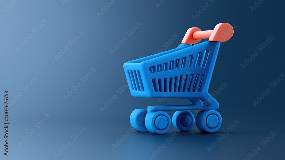 Fototapeta premium Blue D Shopping Cart Icon on Blue Background