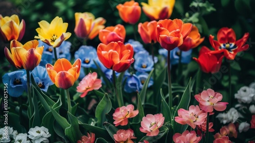 Vibrant Blooming Flower Garden in Springtime