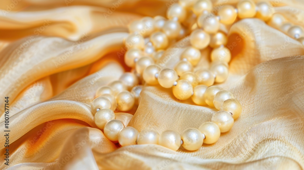 Elegant Pearls on Soft Yellow Fabric