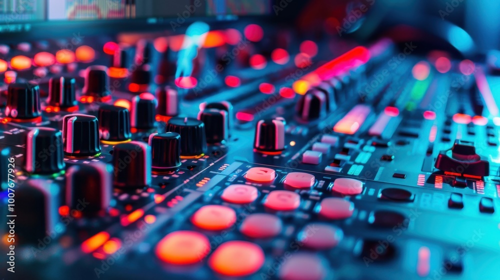 Colorful Sound Control Panels in a Studio Setting Colorful Sound Control Panels in a Studio Setting